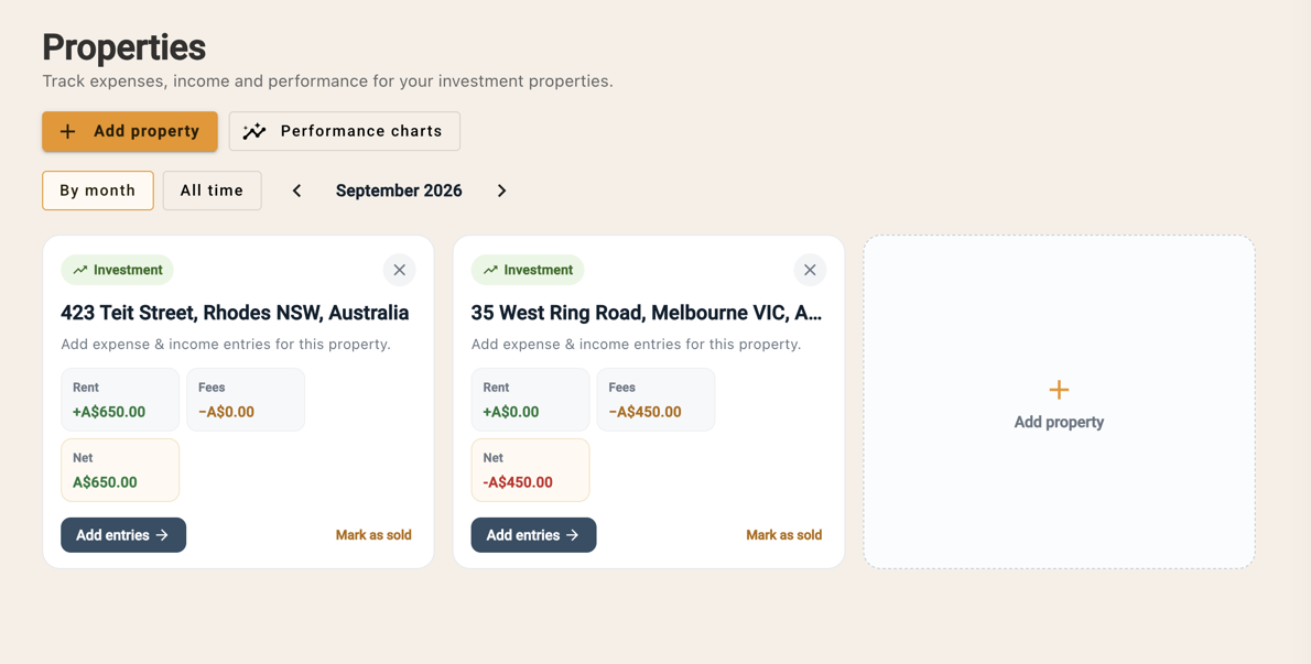 Property expenses for 10 Pitt St, Sydney: rent, mortgage interest and principal, strata, council, insurance and agent fees